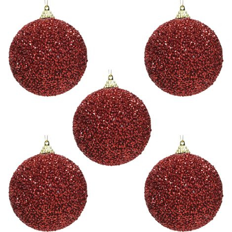 OFFERTA 5 SFERE NATALIZIE GLITTERATE D.8CM ROSSO NATALE