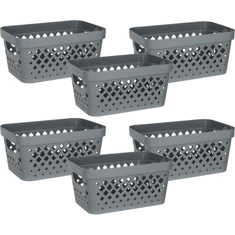 Lot de 6 paniers en plastique pour organisation, garde-manger pour dessous de comptoir, placard en lin et salle de bain Bacs d'étagère gigognes avec poignées, 3,8 l, gris (1/5)
