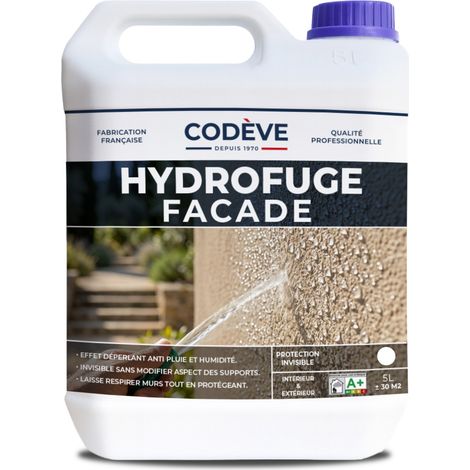 Codève Bois – Hydrofuge façade 5 L – Imperméabilisant pour mur, brique et crépi – Pénétration en profondeur – Rendement jusqu'à 12 m²/L
