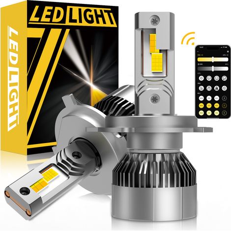 Ampoule LED H7 M77 Nouvelle Version 60W 12V 5A, Réglage Température de Couleur par APP Mobile, Double Tube Cuivre, Ultra-Bright, Feux Avant et Feux Brouillard, Corps en Aluminium, Plug & Play (1/4)