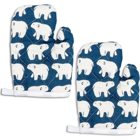 [JAMAIS UTILISÉ]Lot de 2 gants de cuisine pour enfants résistants à la chaleur, parfaits pour la cuisine et la patisserie, agés de 4 à 12 ans (7 pouces x 4,7 pouces, ours polaire) (1/5)