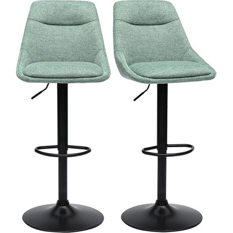Taburetes de bar ajustables y giratorios 360° en tela efecto terciopelo texturado verde celadón y metal (juego de 2) ALESS