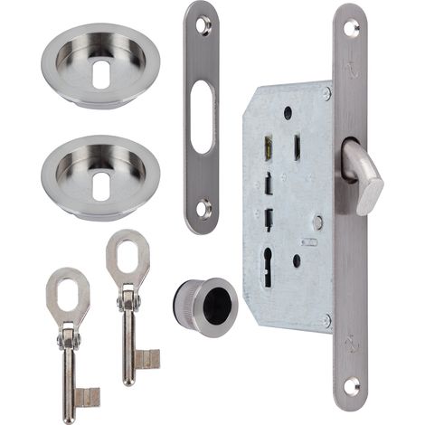 Kit puerta corredera níquel satinado, picaporte uñero 16mm 2 llaves (1/3)