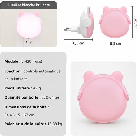 Veilleuse LED murale rose à capteur crépusculaire automatique prise EU 0,5W 420 réf 1280 7,7 × 8 × 7,74 cm 100 g – Livraison gratuite