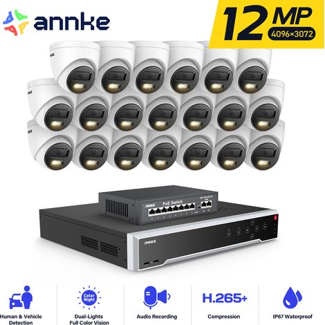 ANNKE 12MP Kit de cámara seguridad exteriores,32ch NVR 20 cámara PoE visión nocturna APP/PC remoto detección movimiento kit de videovigilancia (1/5)