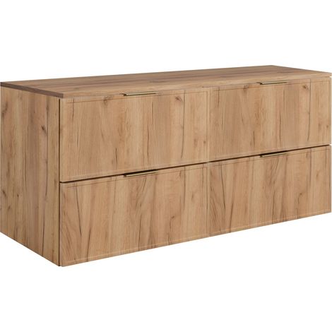 Meuble de salle de bain, Chêne Craft / Gris Foncé, poignée dorée, 120 (2 × 60) × 46 × 57 cm (1/5)