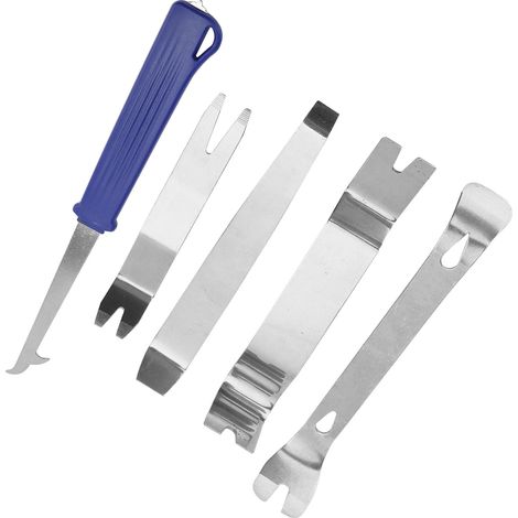 Kit de démontage audio 5 pièces comprenant un levier pour les garnitures de portières, de portes et de panneaux de tableau de bord de voiture. (1/5)