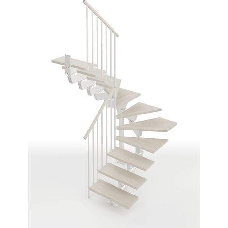 Misterstep – Escalier double quart tournant 12 marches – Largeur 75 cm – Rampe avec colonnes verticales – Soutien réglable 35-100 cm – Couleur bois blanc 84