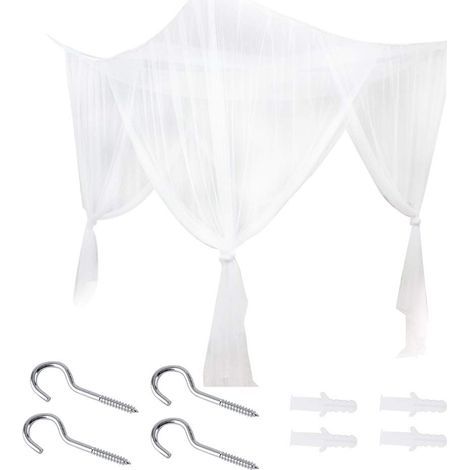 Ciel de lit style moustiquaire / Voilages de lit en maille — 190 x 210 x 240 cm (Comprend 4 crochets muraux + 4 chevilles) (1/4)