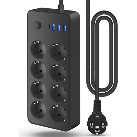 Multiprise européenne à 8 prises – USB Type-C + 3 ports USB – Multiprise de bureau multifonctionnelle avec interrupteur principal (1/4)