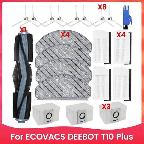 Pour aspirateur robot ECOVACS DEEBOT T10 Plus : brosse latérale principale, filtres HEPA, lingette de nettoyage, sacs à poussière (1/5)