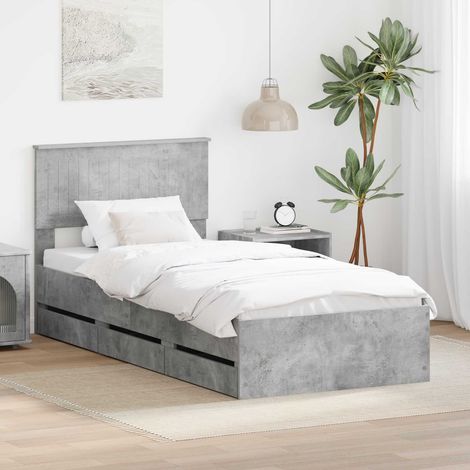 vidaXL Bettrahmen mit Kopfteil Beton Grau 90 x 190 cm Ingenieurs Holz (1/5)