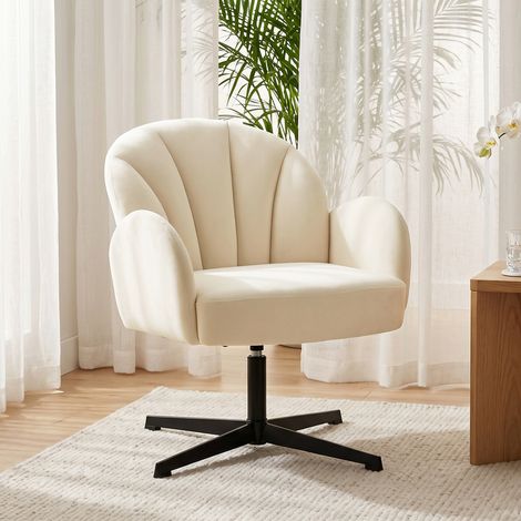 Fauteuil coquille pivotant beige, assise capitonnée en velours, coussin à ressorts, dossier coque, siège d'appoint pour salon
