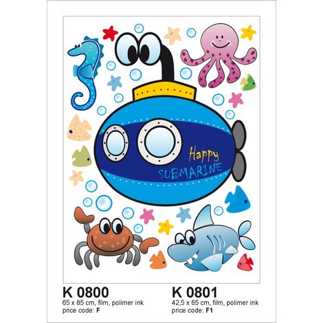 sticker mural la vie marine bleu, rose et jaune  - Sanders & Sanders