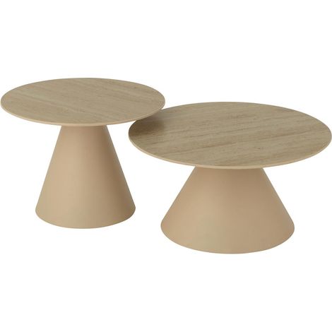 Lot de 2 Tables Basses en Métal "Cône" 60cm Beige (1/5)