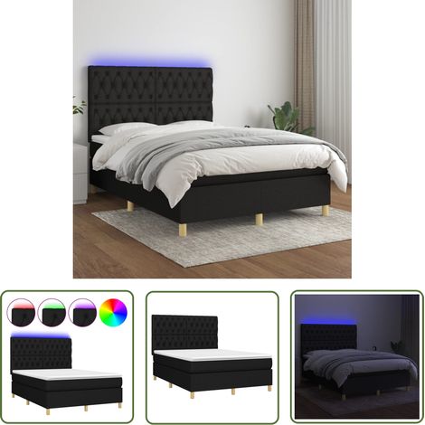 The Living Store Boxspringbett mit Matratze & LED Schwarz 140x200 cm Stoff - Boxspringbett - Doppelbett - Schlafraumgestaltung - Bettenrahmen - Lattenrost (1/5)