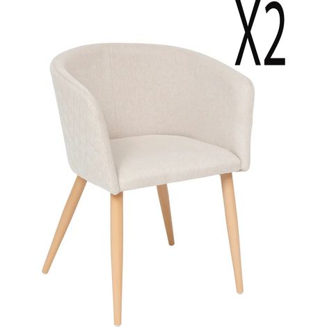 Lot de 2 fauteuils en velours coloris beige, pieds en bois coloris naturel - Longueur 55 x Profondeur 55 x Hauteur 76 cm (1/3)