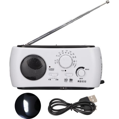 Radio de secours multifonction AM/FM RD322 avec manivelle, lampe et alerte météo pour camping et panne de courant (1/5)