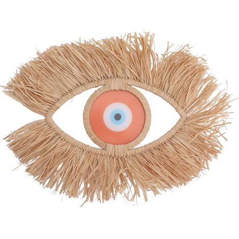 Décoration murale tissée œil, résistante aux intempéries, élégante et vive, en paille tressée orange pour salon et chambre. (1/5)