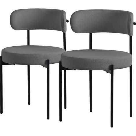 ML-Design Set di 2 Sedie per Sala da Pranzo Sedia da Cucina in Tessuto Teddy Grigio Poltroncina da Soggiorno con Schienale Poltrona Imbottite con Gambe in Metallo Nero Sedie Lounge Ergonomiche (1/5)