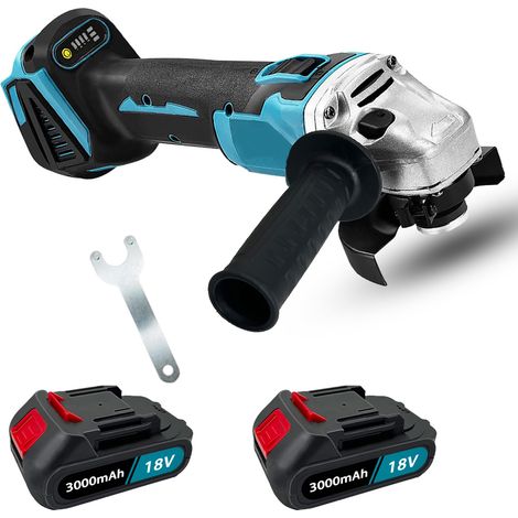 Smerigliatrice angolare a batteria da 125 mm, senza spazzole, per taglio metallo legno PVC, con batteria e caricabatterie 2x3,0 A e kit e valigetta 8 dischi, compatibile con batteria Makita