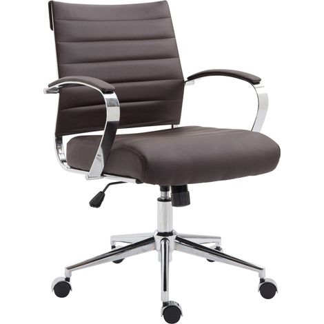 Chaise de bureau sur roulettes design ergonomique en similicuir marron et métal chromé 100007022 (1/4)