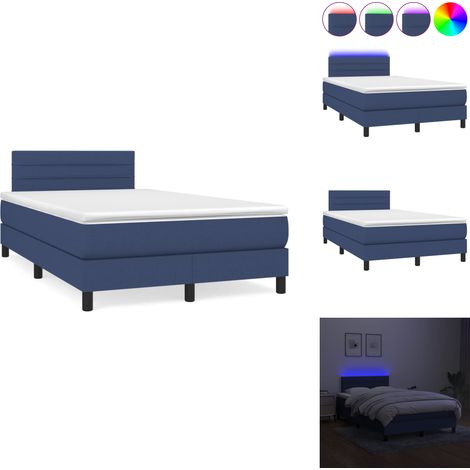 Sommier à lattes de lit matelas et LED bleu 120x190 cm tissu - Sommier Tapissier - Matelas LED - Literie Bleu - Chaise Lit - Chambre À Coucher (1/5)