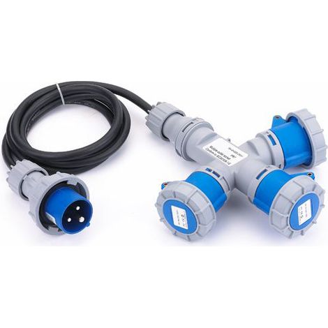 ADATTATORE INDUSTRIALE 250V SPINA+3 PRESE CAVO2,2MT 2P+T16A MAURER PLUS. (1/2)