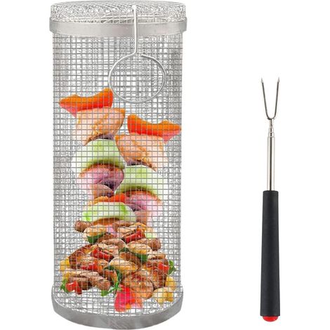 Panier de Barbecue Roulant,Panier à Griller en Acier Inoxydable, Paniers de Gril Cylindriques, Panier pour Grillades en Plein Air, Rolling Grill Basket (1/5)
