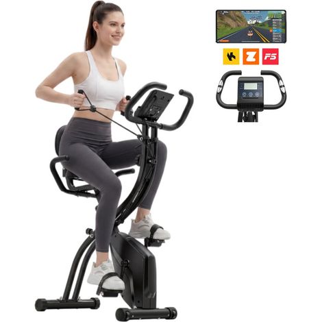 Vélo d'appartement Pliable 4 en1-X Bike-Siège avec Dossier-16 Niveaux de Résistance Magnétique-Hauteur réglable-APP-Support Tablette