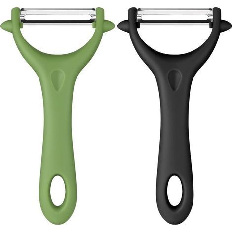 Épluche-pommes de terre universel, épluche-pommes de terre manuel en acier inoxydable, manche ergonomique, couteau de cuisine pour éplucher les légumes et les fruits (noir + vert) (1/5)