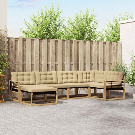 vidaXL Outdoor-Sofagarnitur mit Kissen 6 pcs Weiß und Beige (1/5)