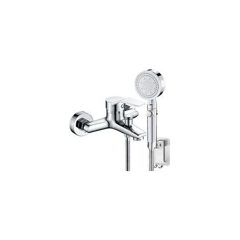 Robinet mitigeur pour baignoire avec pomme de douche, commande monocommande, 5 modes d’écoulement, flexible inclus, design élégant argenté, adapté aux salles de bains françaises (1/5)