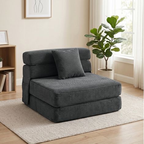 Sillón de suelo 2 en 1 plegable de pana, con cojín lumbar, gris oscuro (1/5)