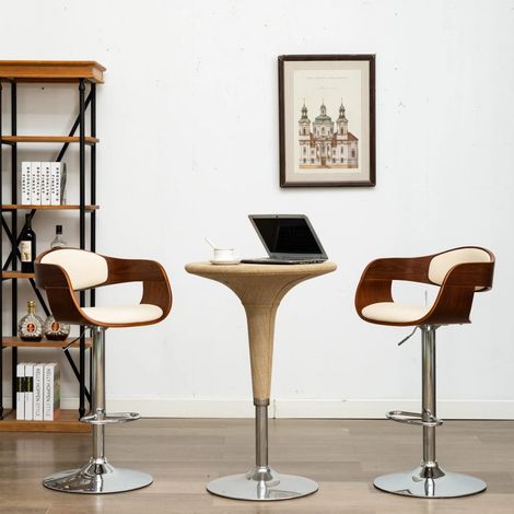 lot de 2 Chaises de bar Tabourets de Bar Tabourets Hauts crème bois courbé et similicuir BGT62003 (1/5)