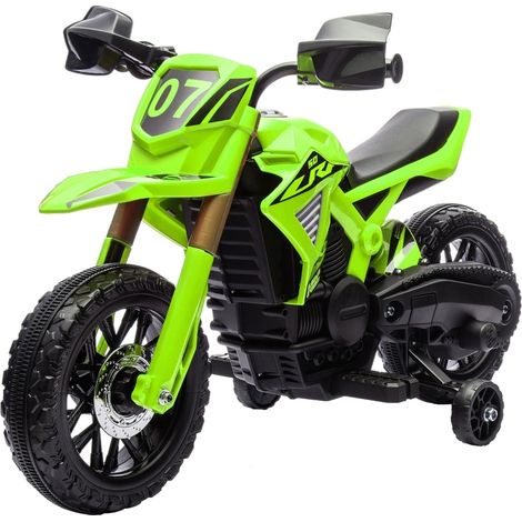 Moto elettrica per bambini 6V con rotelle di supporto, clacson e avviamento, verde (1/5)
