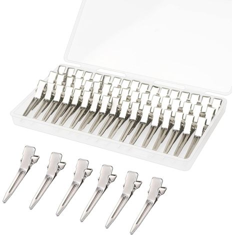 60 pinzas para el cabello tipo cocodrilo, pinzas de metal plateado de 4,5 cm para guardar objetos, pinzas para el cabello para peluquerías caseras. (1/5)