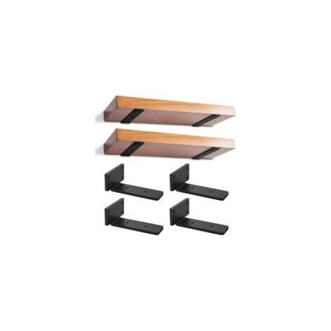 Un ensemble de 4 supports d'étagère flottante, 15 cm, avec fixations d'étagère dissimulées et supports muraux métalliques robustes (noirs). - Crezuo (1/4)