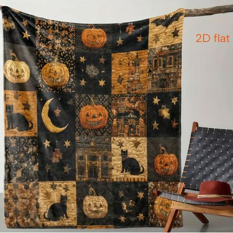 New Halloween Series Patchwork Blanket, Spooky Pumpkin Ghost Festival Plush Blanket, Nap Sofa Blanket - G - 100130CM