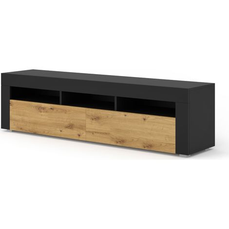 TV-Möbel MORENO 160 hängend und am Boden Farbe Schwarz matt Tür Eiche (1/5)