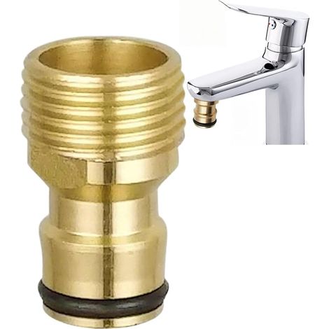 Raccord Rapide de Robinet Fileté en Laiton 4 Points, Adaptateur Robinet Tuyau Arrosage pour Lave-Linge et Tuyaux d'Arrosage, Connecteur avec Joint Étanche, Kit de Connexion pour Cuisine et Jardin (1/5)