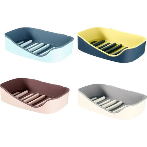 Lot de 4 porte-savons adhésifs pour douche, sans perçage, fixation murale autocollante, étagère à savon suspendue avec égouttoir, salle de bain, blanc (1/5)