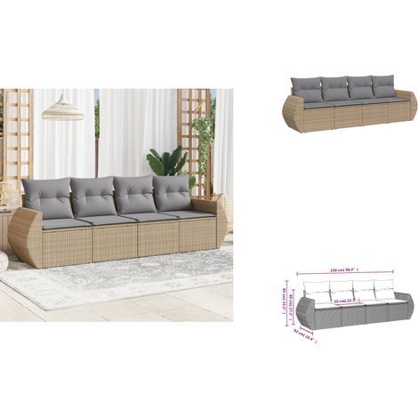 The Living Store 4-tlg. Garten-Sofagarnitur mit Kissen Beige Poly Rattan - Gartensessel (1/3)