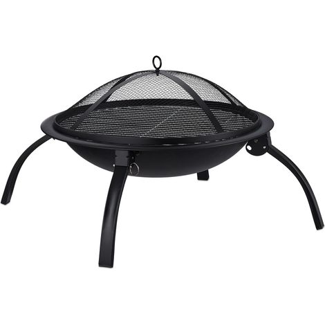 Brasero barbacoa exterior con accesorios 42,5 x 60 x 60 cm práctico y seguro de acero negro 130005633 (1/4)