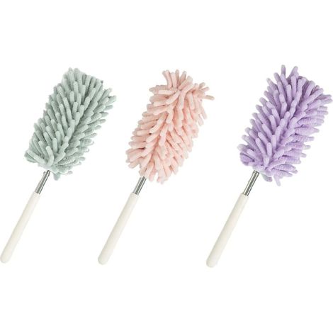 Set di 3 piume magiche per la pulizia, retrattili ed estensibili, realizzate in fibre ultrafini (una per ogni colore: verde, rosa e viola) per rinfrescare la tua casa.