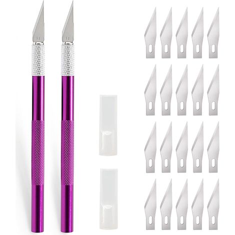 2 pièces Scalpel avec 20 lames, Cutter de précisioncouteau artisanal, couteau cutter, scalpel pedicure, scalpel chirurgical, couteau à découper, cutter pour sculpture, film de fenêtre, Mauve (1/5)