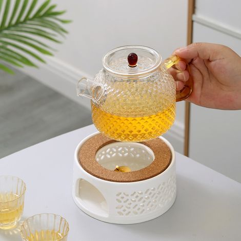 Chauffe-thé en porcelaine sans électricité, chauffage à bougies pour théière blanche - Idéal pour maison et salon de thé en hiver