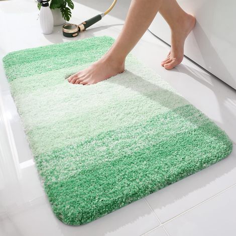 Tapis de Bain Doux - 51 x 76 cm - Antidérapant - Lavable - Tapis de Bain Moelleux à Poils Longs en Microfibre Absorbant - Vert (1/5)