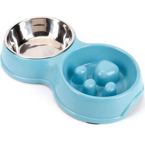 Pet Dog Lent Feeder Double Bowl, Anti-étrangleur Puppy en Acier Inoxydable Alimentaire et Feeder Eau pour Les Chats pour Chiens (Bleu) (1/5)