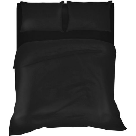 Completo letto lenzuola tinta unita 100% cotone made in Italy 6 misure parure Nero - 1 Piazza e mezza